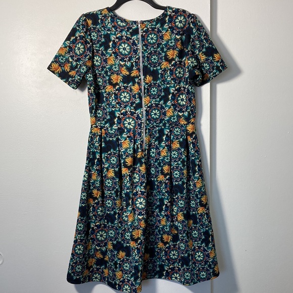 LuLaRoe Blue Gold Green Floral Amelia Dress Size XL - Picture 6 of 6